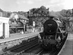 A Pickering - Whitby train runs into Grosmont. NYMR