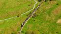 Aerial Shot Of Festiniog Train Heading Down Hill