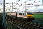 Class 90 on test train at Winwick Junction 1988