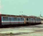 Class 485 stock ex I.O.W. Awaiting scrapping at Fratton. 20.05.1990.