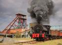 Bagnall Saddle Tank Linda Passes The Colliery Headstocks  At Snibstone Mining Museum, Leicestershire