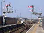 Semaphore signals at Barrow-in-Furness station 19/03/2009.